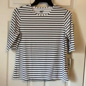 Lands’ End Nautical Horizontal Stripes Crew Neck Rash Guard UPE Swim Tee Size M